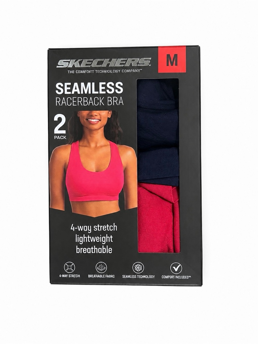 Skechers Seamless Racerback Bras - Hot Pink & Navy (2-Pack)